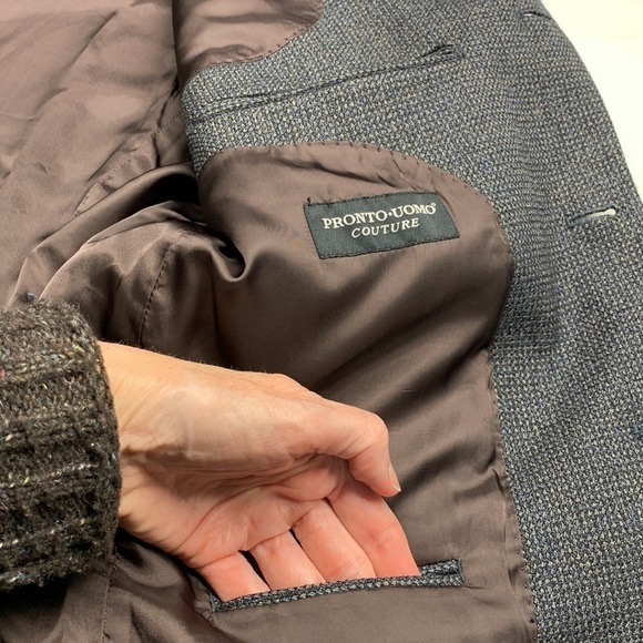 Pronto Uomo Couture 100% Wool Blazer Navy/Grey Size 44 Short - Picture 7 of 15